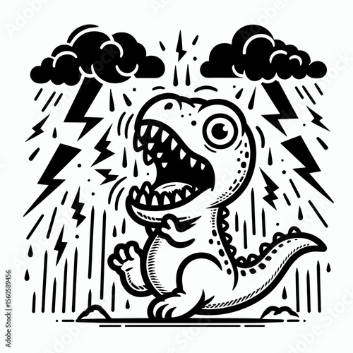 Dinosaur Startled by Thunder in a Stormy Prehistoric Landscape