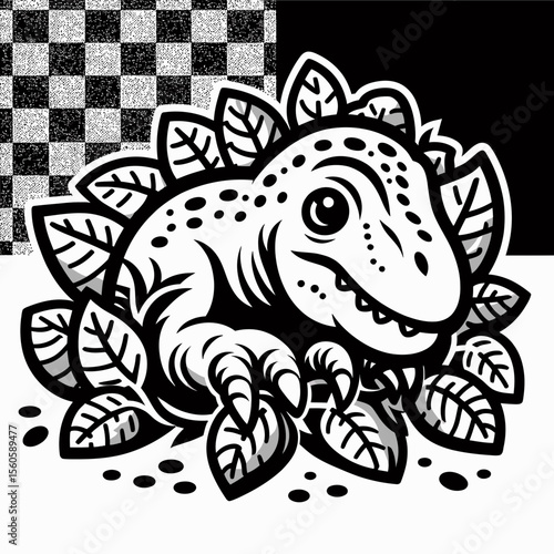 Dinosaur Hiding Under Leaves in a Dense Prehistoric Forest