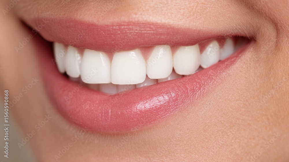 Obraz premium Bright smile showcasing healthy teeth and lips with natural makeup