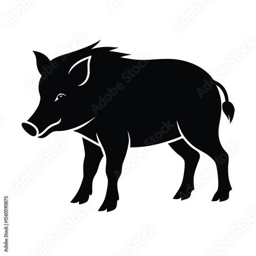 Boar vector silhouette wild pig on white background for forest animals and hunting design elements