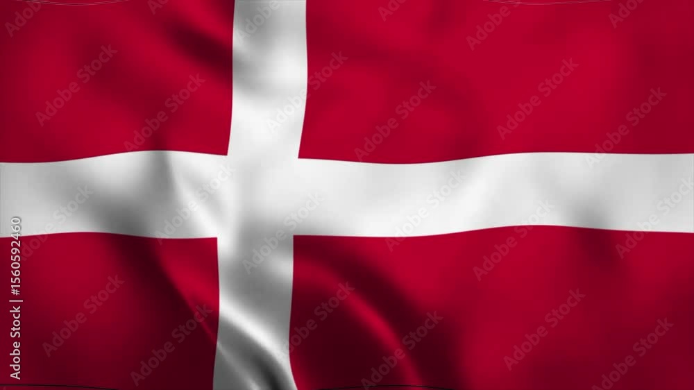 The Danish flag flies with the symbols and colors of the flag as the country's coat of arms, and the soft drapery flutters in the breeze.