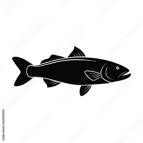 Cod vector silhouette fish design on white background for seafood marine and fishing visuals