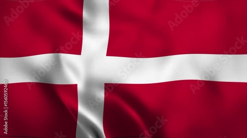 The Danish flag flies with the symbols and colors of the flag as the country's coat of arms, and the soft drapery flutters in the breeze.