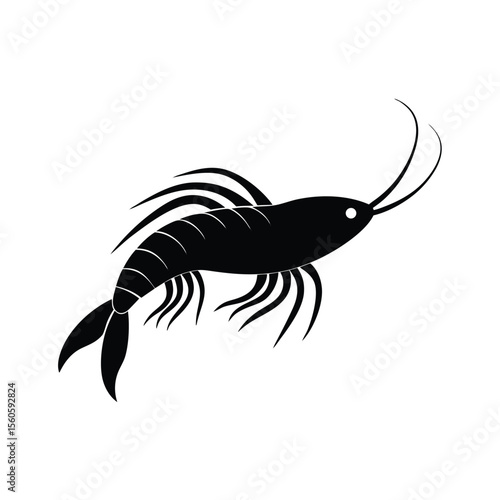 Krill vector silhouette sea creature on white background for ocean food chain and marine biology art