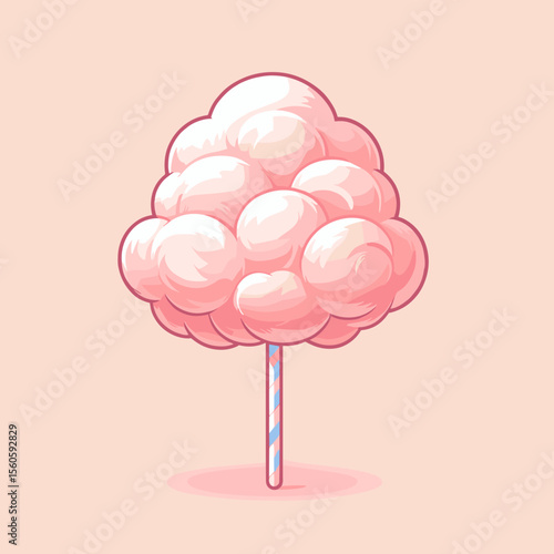 Fluffy cotton candy in a vibrant pink color on a stick against a soft background