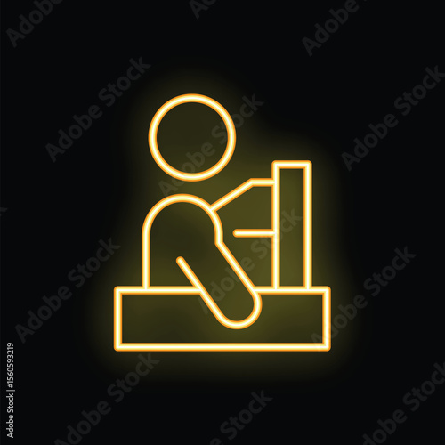 Yellow neon style icon of a person casting a ballot at a voting booth on election day