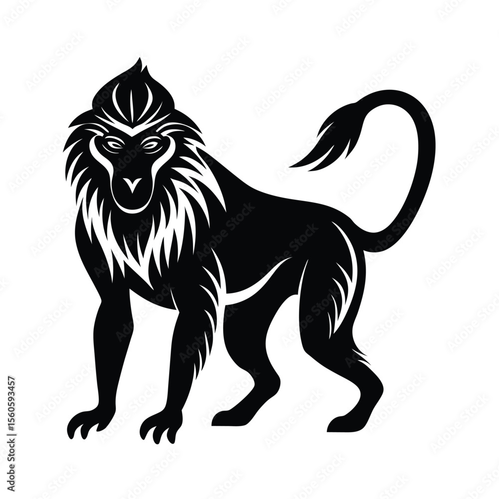 Fototapeta premium Mandrill vector silhouette monkey on white background for colorful face and jungle wildlife design