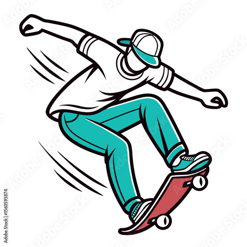 Dynamic Illustration of a Skater Performing an Aerial Trick with Style and Motion