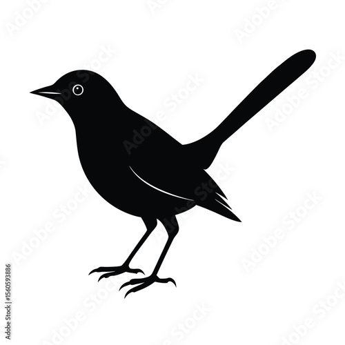 Nightingale vector silhouette songbird on white background for music melody and bird watching design