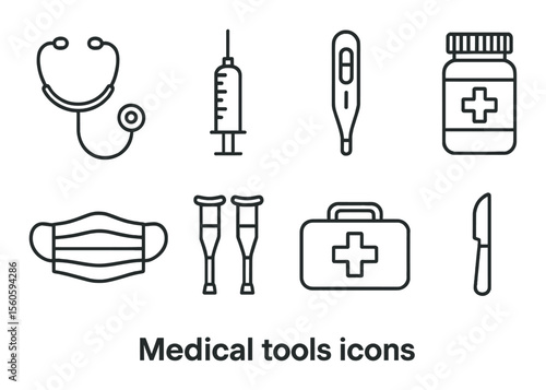 Medical and kitchen icons set – outline, healthcare and culinary symbols