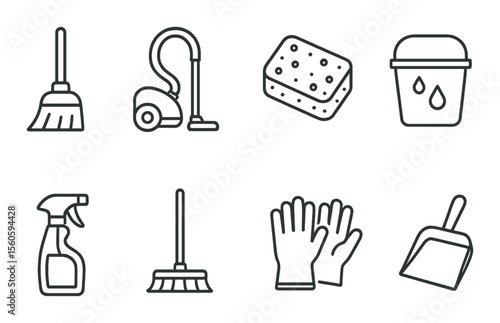 Household and bakery line icons set – clean, kitchen and domestic symbols collection