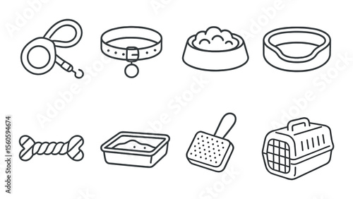 Pet accessories icons set – outline, simple and practical designs for animal lovers