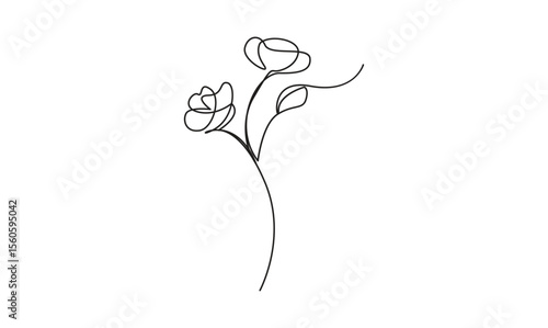 Flower in one line art outline drawing on white background minimal best use for logo
