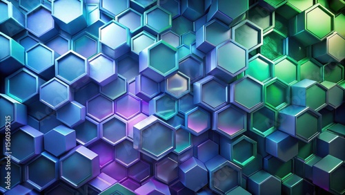 Abstract Hexagonal Structure with Vibrant Gradient Colors and Metallic Sheen