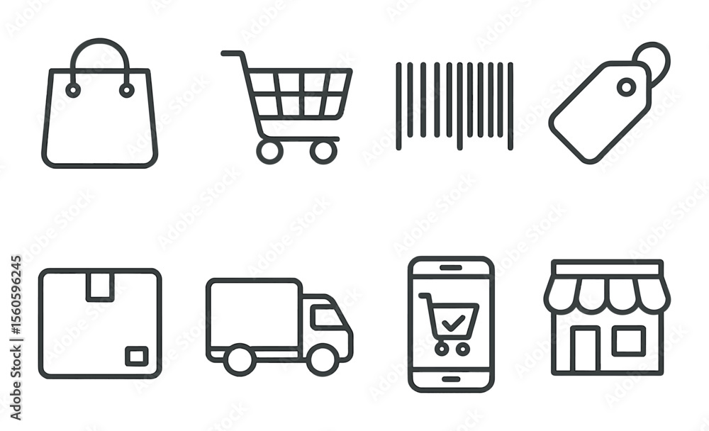Online shopping icons set – silhouette, ecommerce and retail symbols for digital use Online shopping icons set – silhouette, ecommerce and retail symbols for digital use