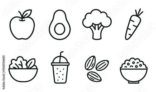 Healthy food icon set – linear, nutritious and wellness symbol collection
