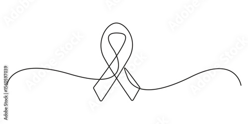 Continuous one line drawing of breast cancer awareness ribbon. Single line drawing illustration of breast cancer. World breast cancer awareness day. Vector illustration