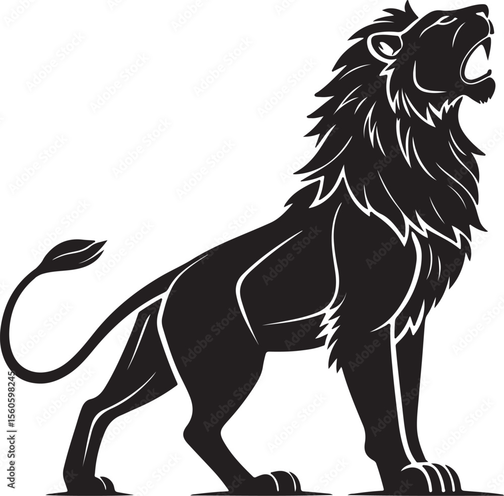 Obraz premium Vector silhouette of a lion standing against a white background, Lion vector style silhouette image