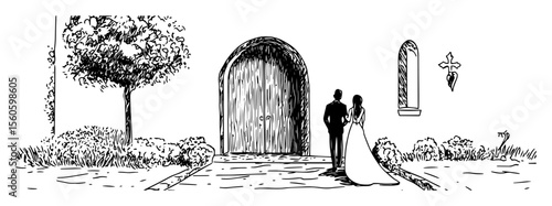 bride and groom at chapel entrance