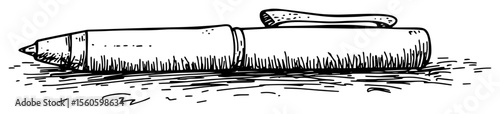 classic fountain pen with cap hand drawn vector illustration