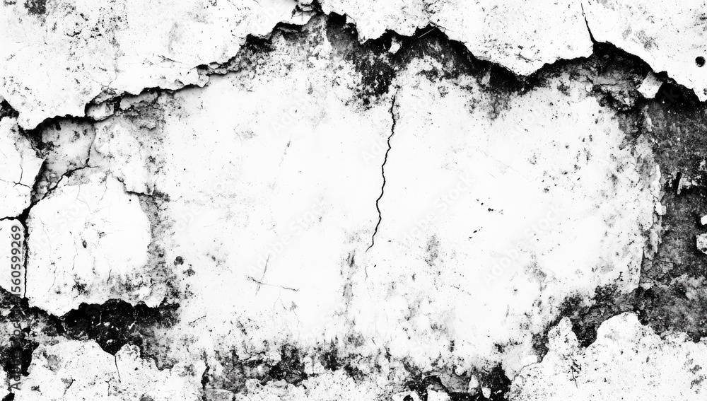 Fototapeta premium Cracked white surface, black-and-white texture