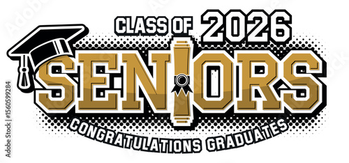 Lettering Senior class 2026 for greeting, invitation card. Text for graduation design, congratulation event, T-shirt, party, high school or college graduate. Vector on transparent background.