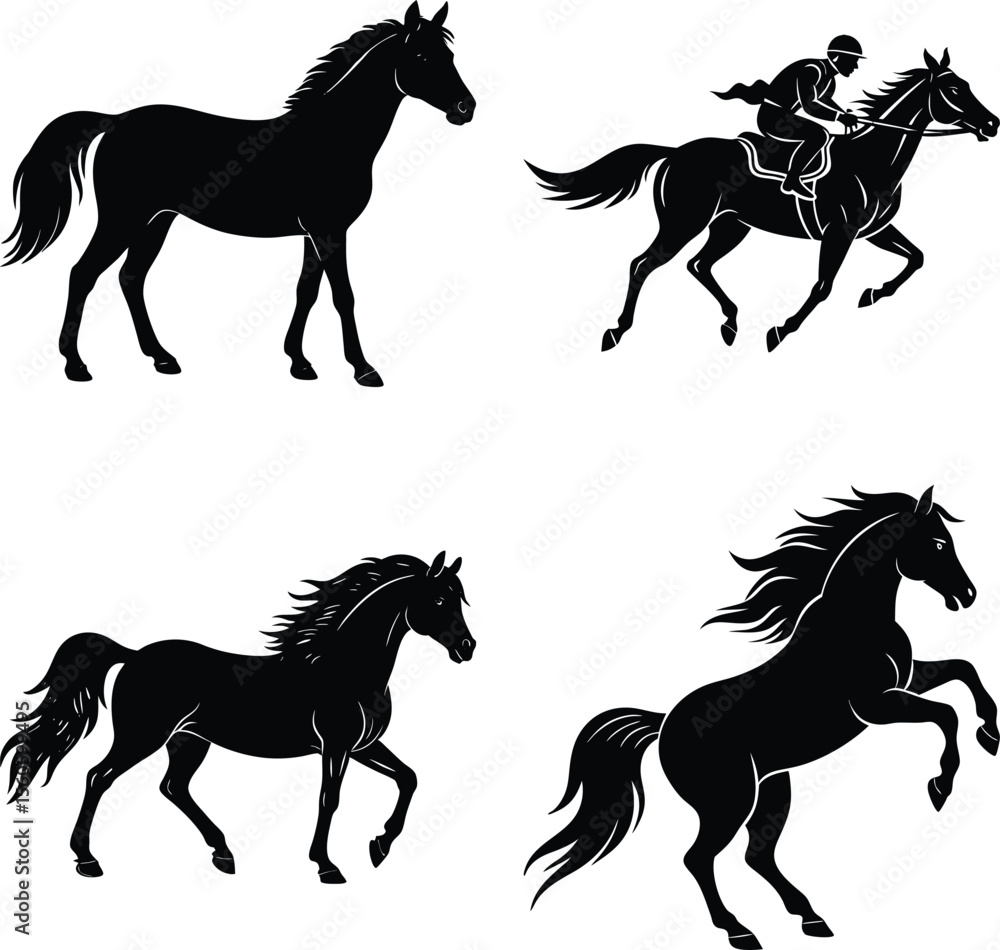 Collection of horse silhouettes set vector cowboy riding horse silhouette vector illustration Collection of horse silhouettes set vector cowboy riding horse silhouette vector illustration