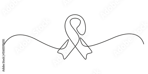 Continuous one line drawing of breast cancer awareness ribbon. Single line drawing illustration of breast cancer. World breast cancer awareness day. Vector illustration