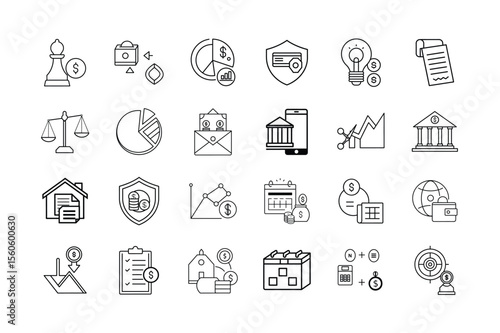 Finance Line Art Icons Set Vector Collection of Banking Investment Money Management and Financial Planning Symbols