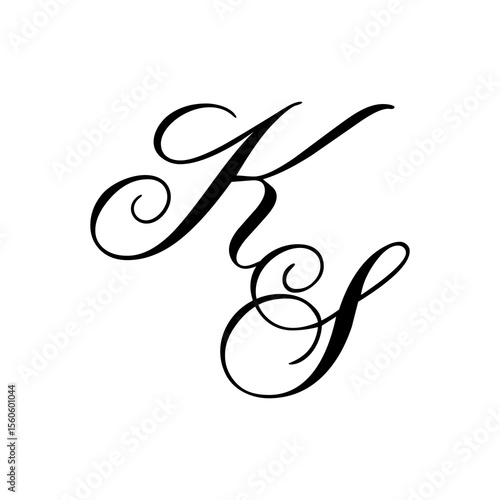 Elegant KS Monogram Logo in Black Script – Luxury Calligraphy Initial Design on White Background