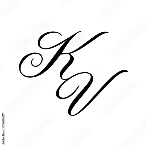 Elegant KV Monogram Logo in Black Script – Luxury Calligraphy Initial Design on White Background