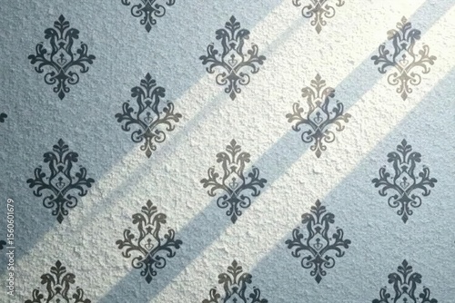 Subtle gray damask pattern with light and shadow effects on a textured surface , wallpaper, decoration