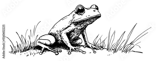 frog sitting in grass nature wildlife sketch vector