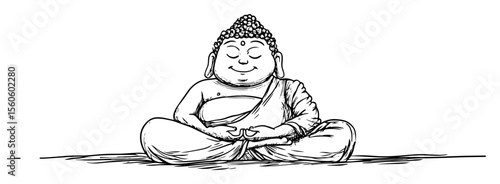 buddha meditating lotus pose zen hand drawn sketch vector