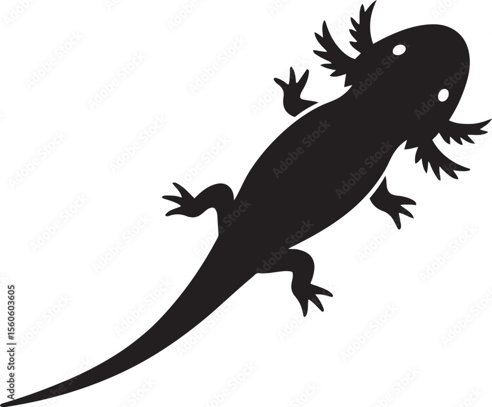 Fototapeta premium Simple black axolotl silhouette illustration, Amphibian vector art for kids designs