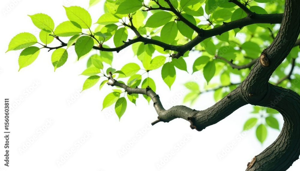 Fototapeta premium Twisted branch with foliage isolated on white, foliage, tree trunk