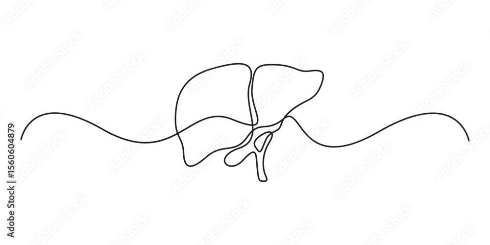 Obraz premium One continuous line drawing of liver anatomy. Single continuous line drawing of liver icon, Human organ medical concept vector illustration