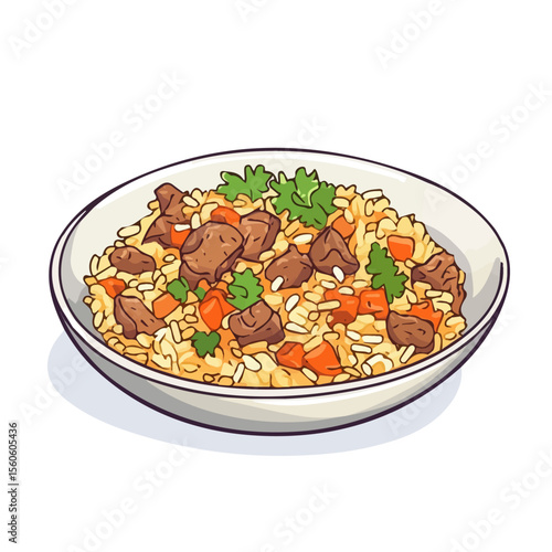 Plov, flat 2D isometric cartoon vector image isolated on white background.
