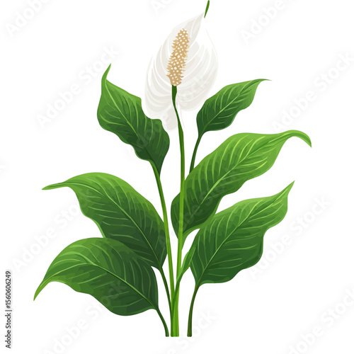 Peace Lily, cartoon vector illustration, flat 2D isometric style, white background.