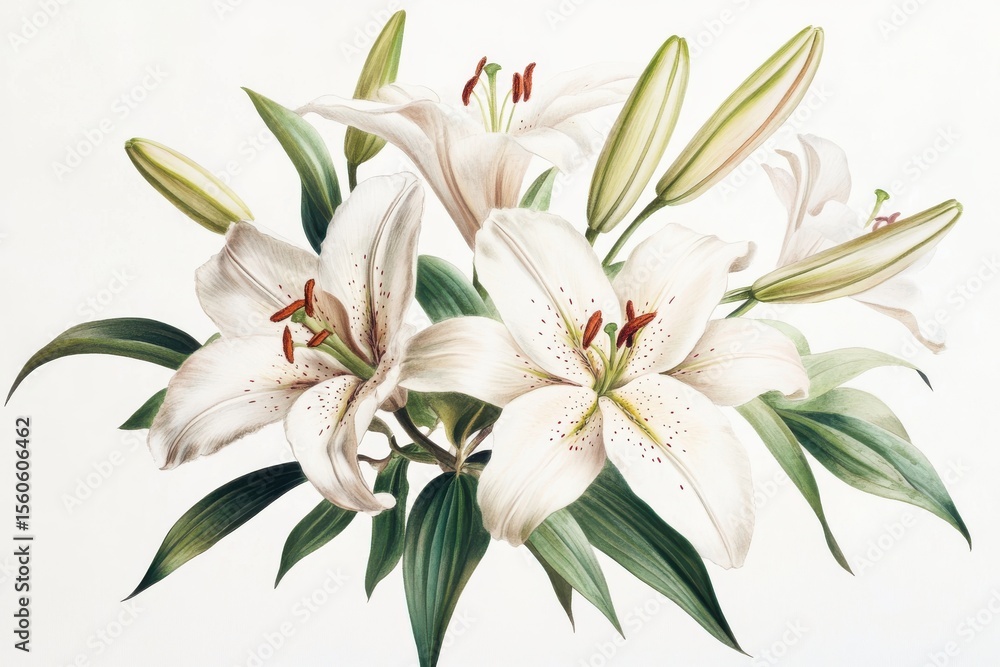 Obraz premium Elegant watercolor white lilies isolated on white background