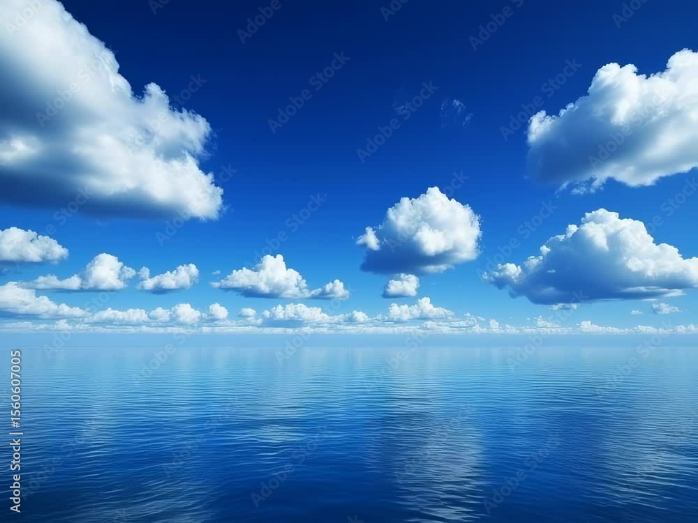 Peaceful Ocean Horizon with Blue Sky and Clouds – Digital Art Peaceful Ocean Horizon with Blue Sky and Clouds – Digital Art