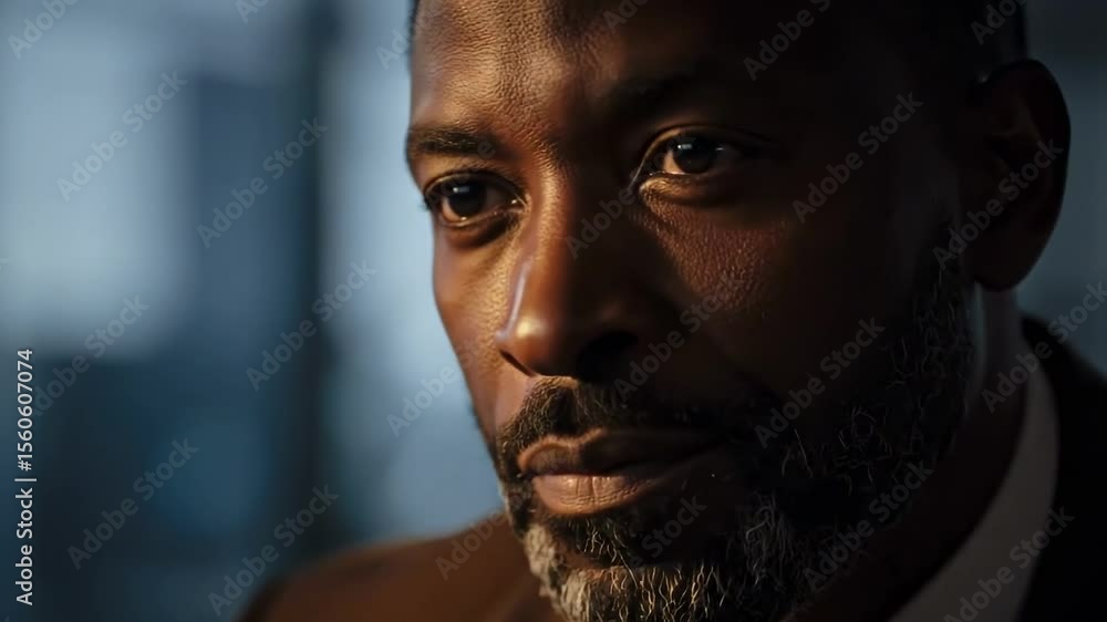 A focused business professional with a thoughtful expression, dressed in a brown suit, sitting in a modern office with soft lighting, contemplating a significant decision A focused business professional with a thoughtful expression, dressed in a brown suit, sitting in a modern office with soft lighting, contemplating a significant decision
