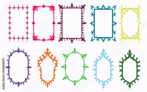 Colorful Decorative Frame Collection Variety of Shapes and Ornate Designs for Art and Design Projects Creating Visual Appeal