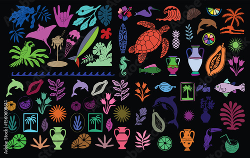 Wallpaper Mural Tropical Summer Vibes Collection Colorful Assortment of Illustrated Elements and Motifs in a Playful and Artistic Style Torontodigital.ca