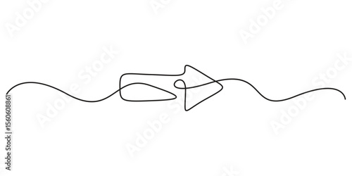 
Continuous one drawing of arrow pointing right. Linear drawing of cursor arrow, One line continuous drawing of arrow pointing down. Vector illustration