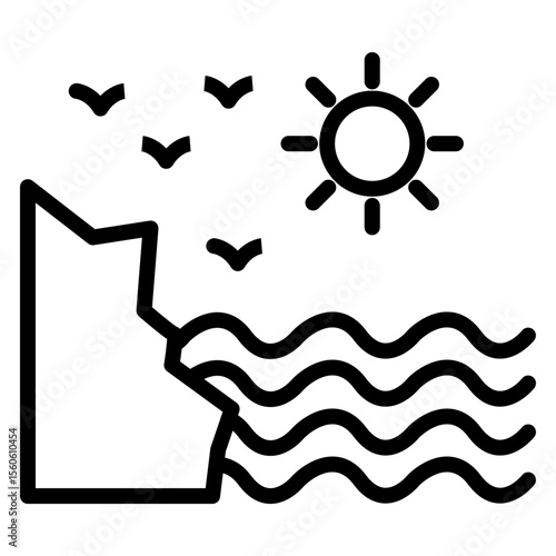 Coastline View Vector Line Icon Design
