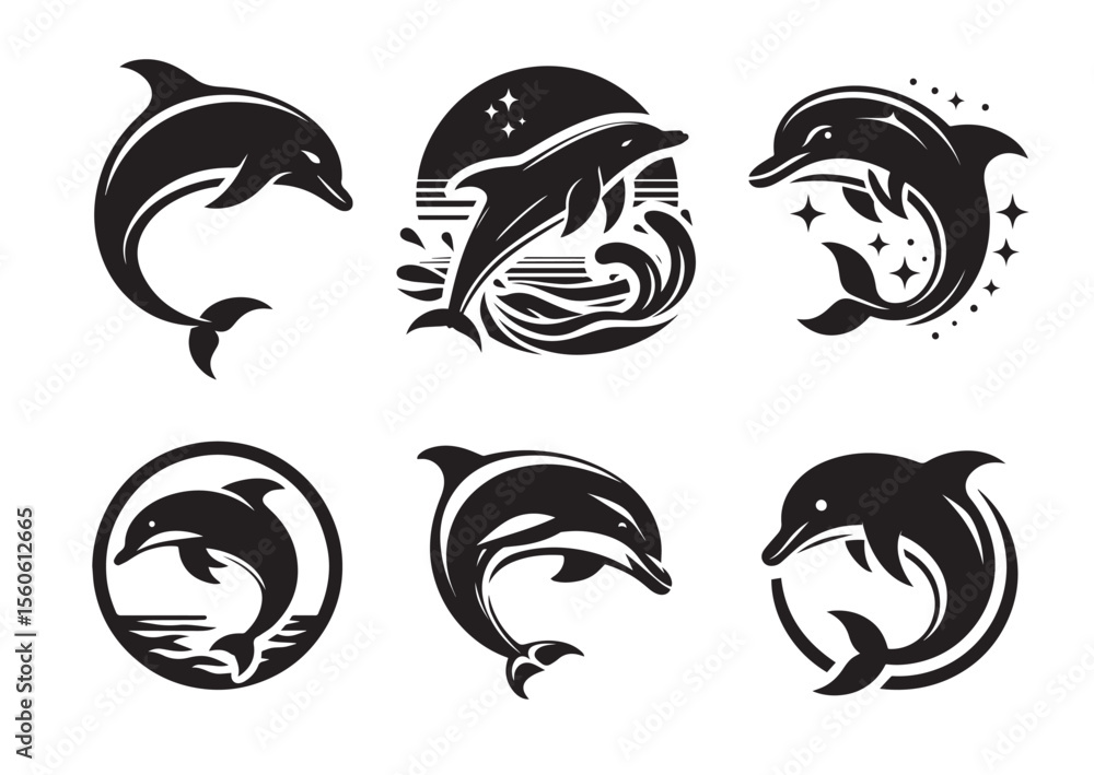 Naklejka premium Dolphin Silhouette Black Vector Set