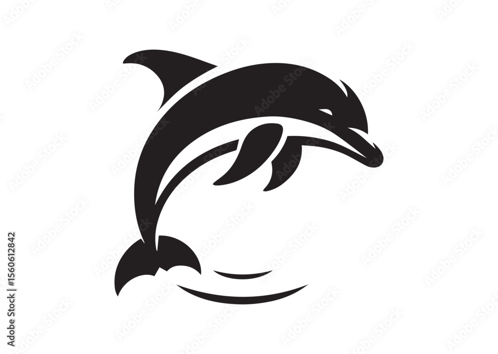 Fototapeta premium Dolphin Silhouette Black Vector White Background
