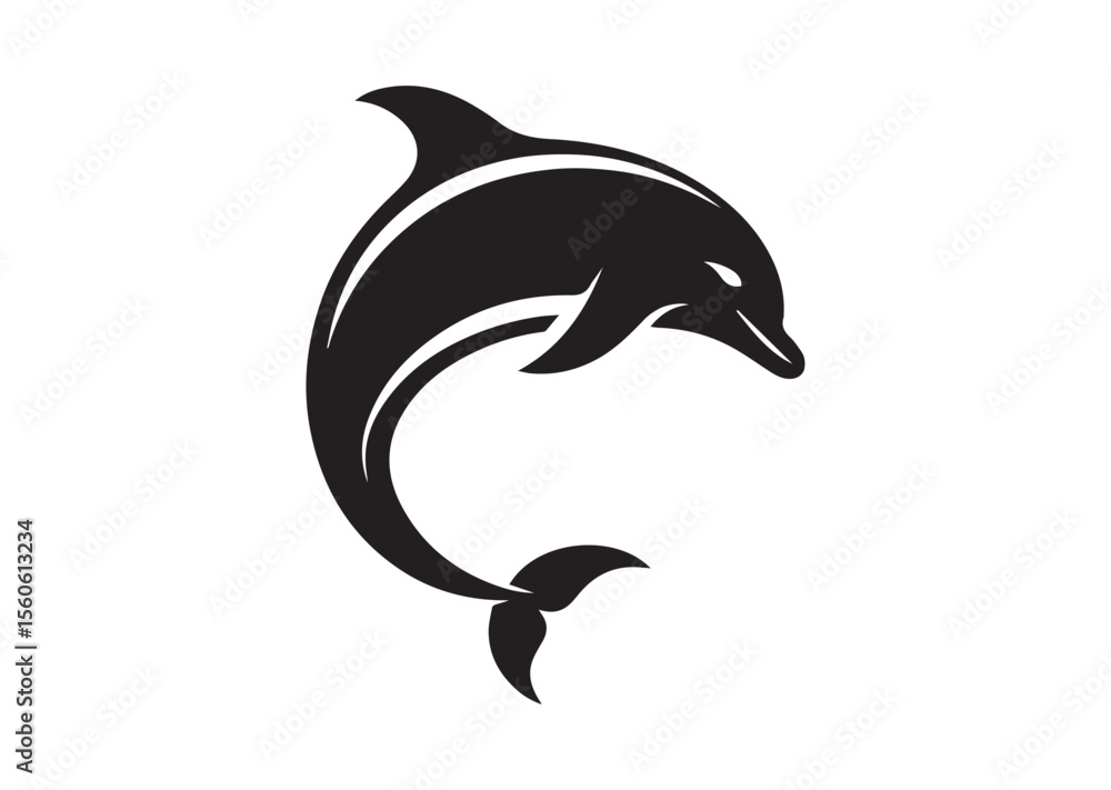 Fototapeta premium Dolphin Silhouette Black Vector White Background