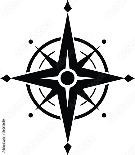 Compass silhouette with wind rose and cardinal points for navigation and direction icon